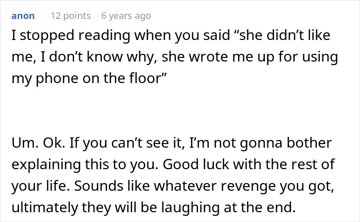 A Reddit comment stating disbelief and suggesting the student worker's career crumbling is deserved.