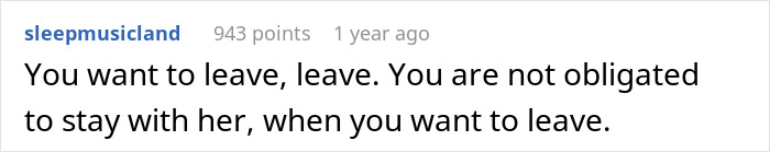 A comment advising someone to leave a relationship, subtly reflecting on the challenges faced when chasing a perfect body and weight loss.