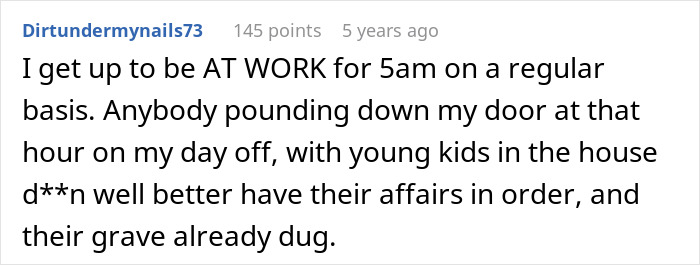 A screenshot of a comment from Dirtundermynails73 about the pushy MIL's demands for a four-hour ride before sunrise. A screenshot of a comment from Dirtundermynails73 about the pushy MIL's demands for a four-hour ride before sunrise.