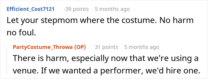 A Reddit thread discussing the stepmom wearing the K-pop character costume and attempts to hijack a kid's birthday. A Reddit thread discussing the stepmom wearing the K-pop character costume and attempts to hijack a kid's birthday.