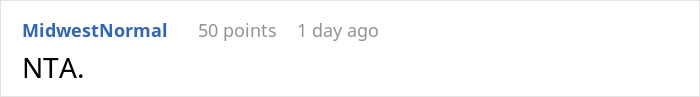 A concise Reddit comment simply stating NTA, supporting the man punishing his nephew for punching his baby daughter.