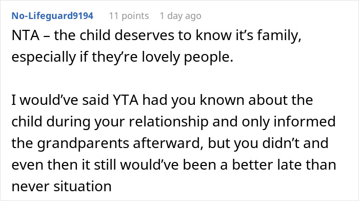 A comment about a man who hides his baby, saying the child deserves to know its family.