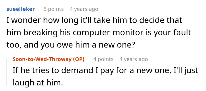 Screenshot of Reddit comments predicting further demands from an entitled man after his failed proposal at his brother's wedding.