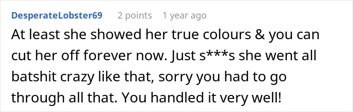 A comment advises cutting off the woman with the scary fixation after her unsettling turn, recognizing her true colors.