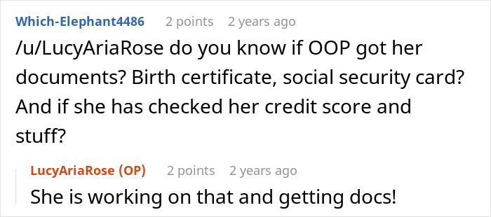 A screenshot showing comments about a teen escaping controlling mom, discussing getting birth certificate and social security card. A screenshot showing comments about a teen escaping controlling mom, discussing getting birth certificate and social security card.