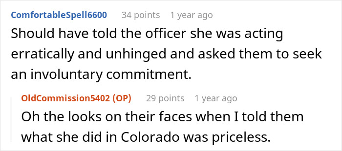 Reddit comments on the MIL calling cops to evict DIL, leading to MILs arrest and landing in jail.