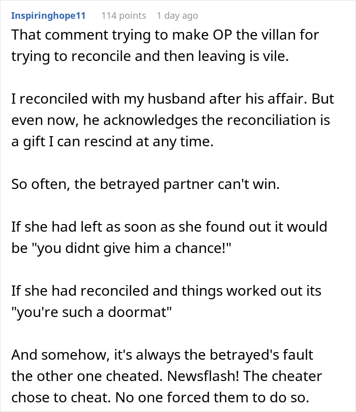 A lengthy comment about a guy who cheats on his pregnant wife, discussing reconciliation and betrayal. A lengthy comment about a guy who cheats on his pregnant wife, discussing reconciliation and betrayal.