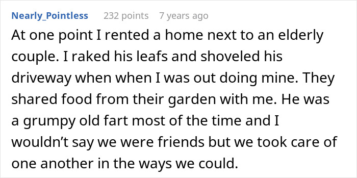 Comment about elderly guy and neglected dog: Rented next to an elderly couple, we took care of one another. Comment about elderly guy and neglected dog: Rented next to an elderly couple, we took care of one another.