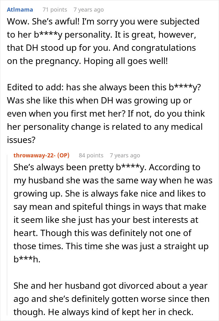 A screenshot of a Reddit comment expressing sympathy and congratulations on the pregnancy after the family dinner incident.