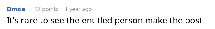 A Reddit comment by Eimzie discussing an entitled person making a post about reclining on an overnight flight.