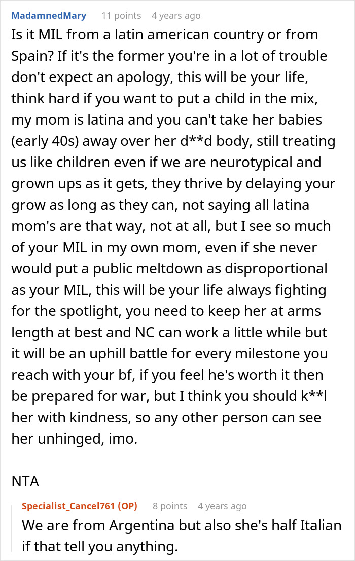 A screenshot of a Reddit comment about an autistic guy's mom starting a smear campaign against his girlfriend. A screenshot of a Reddit comment about an autistic guy's mom starting a smear campaign against his girlfriend.