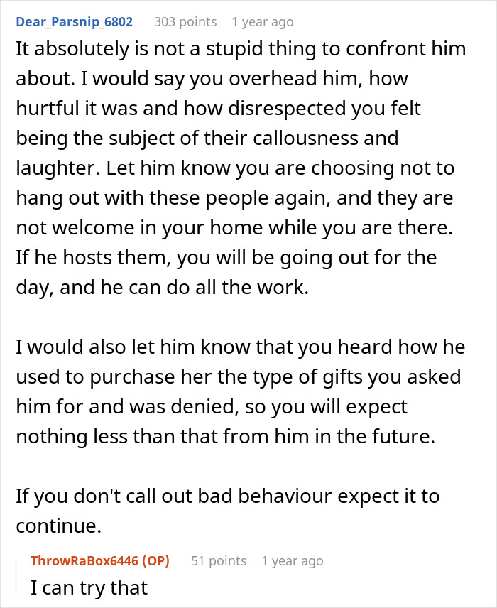 A screenshot of a Reddit comment section about a woman overhearing her husband talking about his ex. A screenshot of a Reddit comment section about a woman overhearing her husband talking about his ex.
