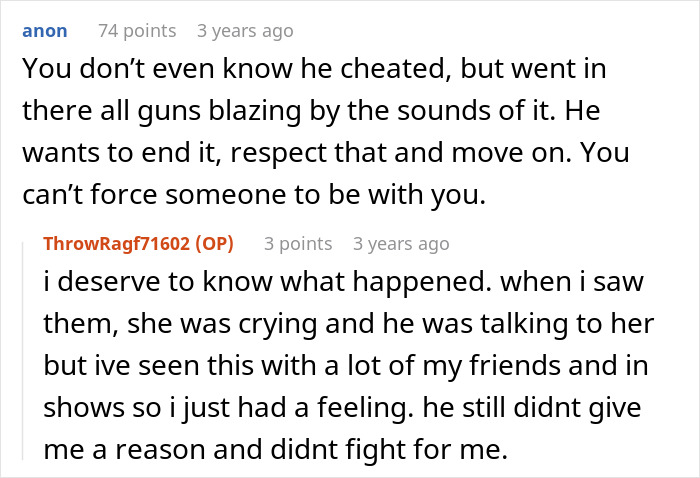 A woman complains about her cheating ex online, then her ex writes his own take on the same account.