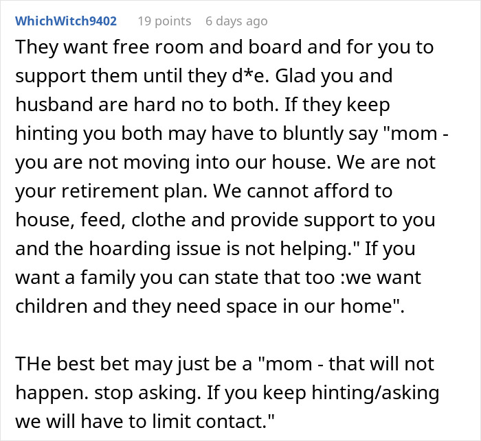 A Reddit comment from WhichWitch9402 suggests telling moms they are not moving into their dream home. A Reddit comment from WhichWitch9402 suggests telling moms they are not moving into their dream home.