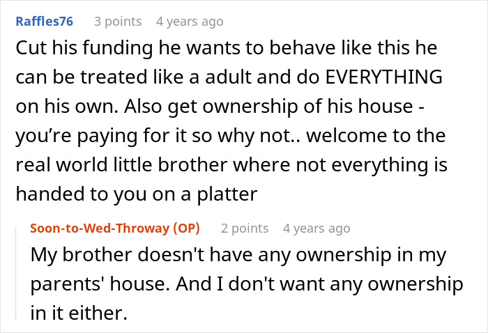 A screenshot showing comments suggesting cutting funding for the entitled man planning a wedding proposal.