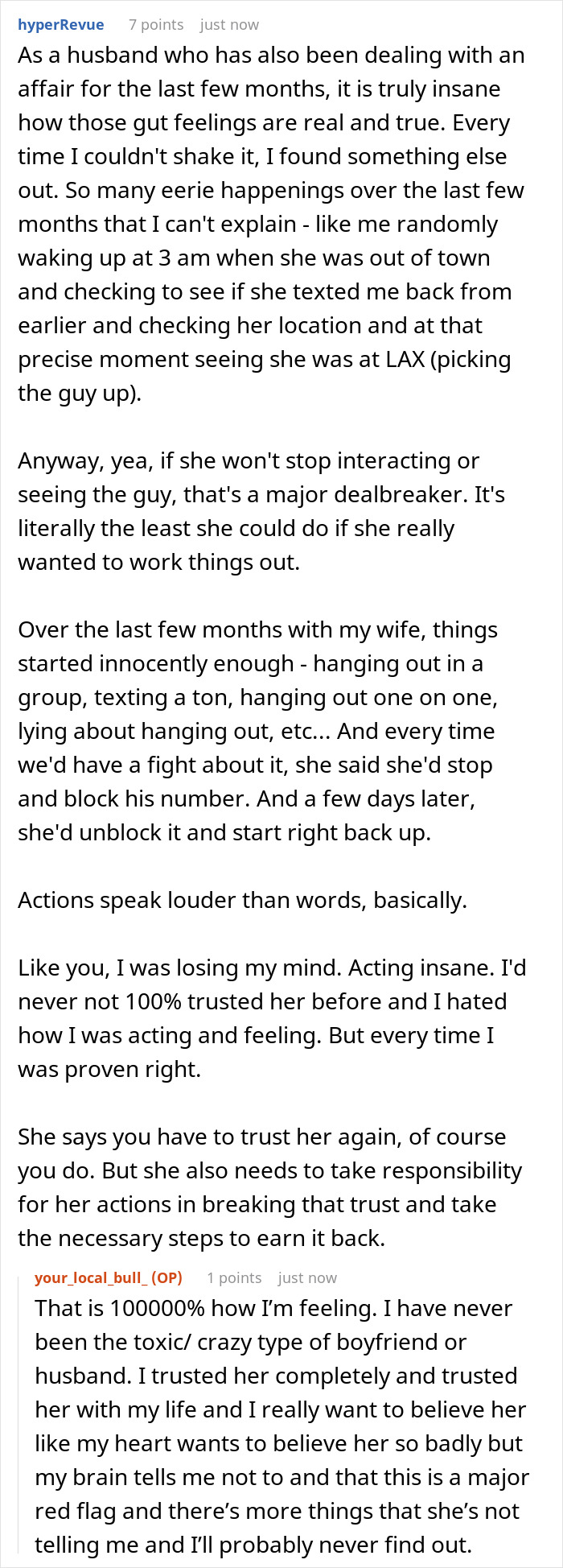 A detailed Reddit comment about discovering a cheating wife's affair and her refusal to end contact with her lover. A detailed Reddit comment about discovering a cheating wife's affair and her refusal to end contact with her lover.