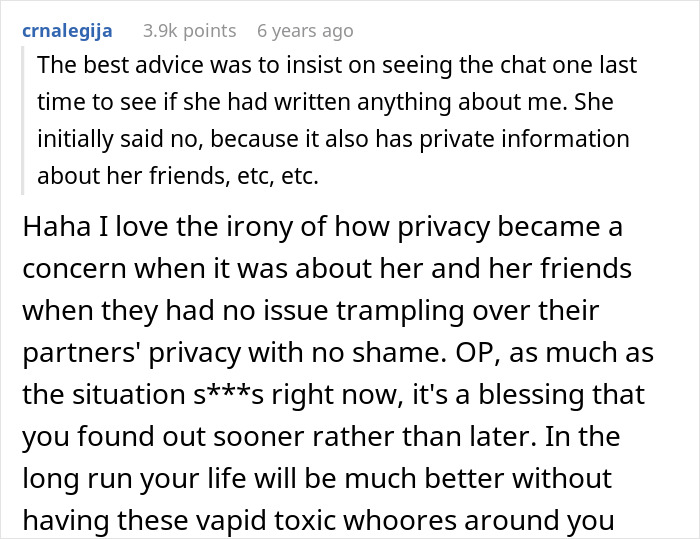 A comment advises Guy to insist on seeing her chat, reinforcing the accidental peek at her phone.