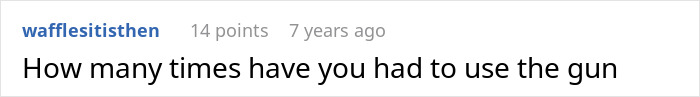 Screenshot of a comment asking How many times have you had to use the gun in context of Arctic tour and a woman leader. Screenshot of a comment asking How many times have you had to use the gun in context of Arctic tour and a woman leader.
