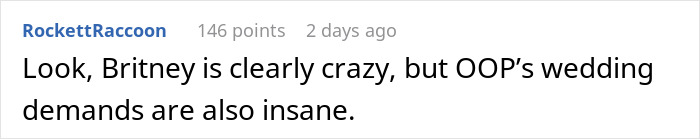 A comment about a woman's scary fixation over a groom and her unsettling wedding demands.