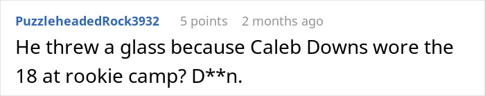 A comment explains the fiancé's upset about football and the reason for throwing a glass. A comment explains the fiancé's upset about football and the reason for throwing a glass.