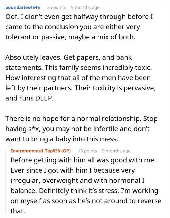 A Reddit comment advising a woman to leave a toxic marriage and family where she feels like a third wheel because of her MIL. A Reddit comment advising a woman to leave a toxic marriage and family where she feels like a third wheel because of her MIL.