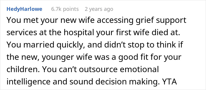 A screenshot of a comment saying a dad hired a nanny, but the new wife should be a good fit for the kids. A screenshot of a comment saying a dad hired a nanny, but the new wife should be a good fit for the kids.