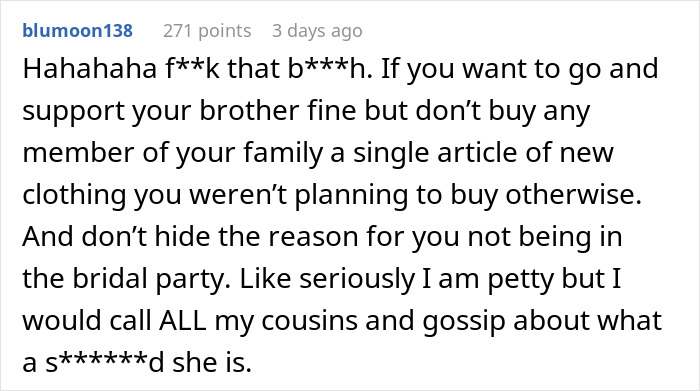 A comment on the groom's promise of bridesmaid dresses and bride's rejection letters based on weight. A comment on the groom's promise of bridesmaid dresses and bride's rejection letters based on weight.