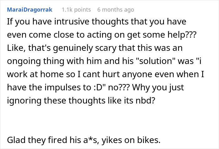 Woman's Creepy Coworker Cut Off Her Hair After Months Of Weird Comment, Blames It On "Intrusive Thought" Woman's Creepy Coworker Cut Off Her Hair After Months Of Weird Comment, Blames It On "Intrusive Thought"