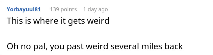 A Reddit comment saying, 'This is where it gets weird', adding to the mystery of the GF and relationship.