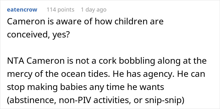 A social media comment about a guy regretting his SAHM wife, having a 6th kid, and how it is his fault. A social media comment about a guy regretting his SAHM wife, having a 6th kid, and how it is his fault.