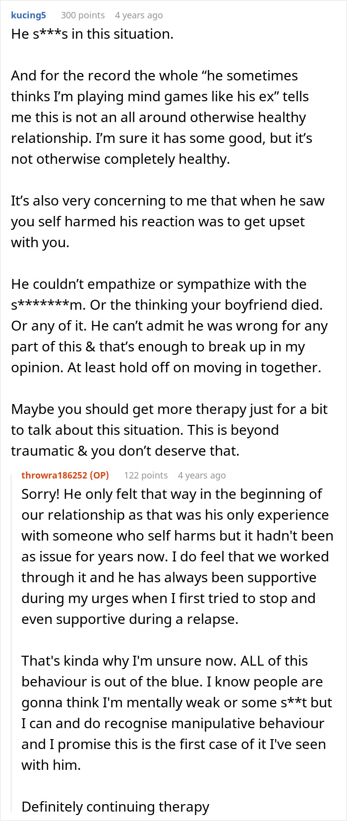 Reddit comment from kucing5 about the boyfriend playing mind games and his reaction to a cruel prank. Reddit comment from kucing5 about the boyfriend playing mind games and his reaction to a cruel prank.