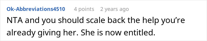 A comment about a woman taking a nanny on a family vacation, stating the sister is entitled.