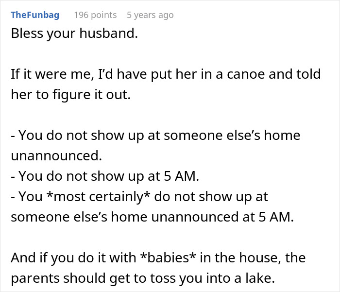 A screenshot of a comment from TheFunbag about the pushy MIL demanding a four-hour ride and being dropped at the bus station. A screenshot of a comment from TheFunbag about the pushy MIL demanding a four-hour ride and being dropped at the bus station.