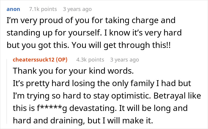 A woman receives supportive comments after her husband and her sister were found naked together in her home.