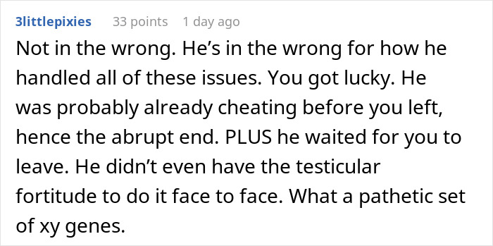 A comment analyzing a man who hides his baby, criticizing how he handled issues and cheated.