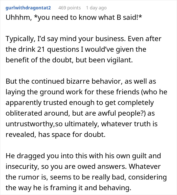 Man Spirals After Friend Retells Their Shared History, GF Suspects She Only Heard Half The Story Man Spirals After Friend Retells Their Shared History, GF Suspects She Only Heard Half The Story