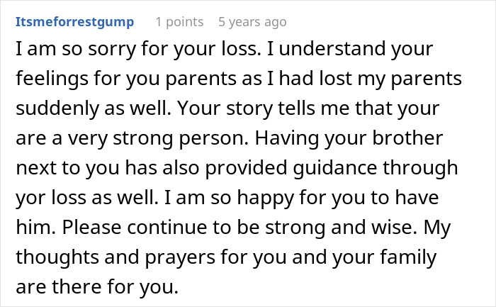 A user comment sharing empathy for loss and praising the strength of the late sister's kids, offering support. A user comment sharing empathy for loss and praising the strength of the late sister's kids, offering support.
