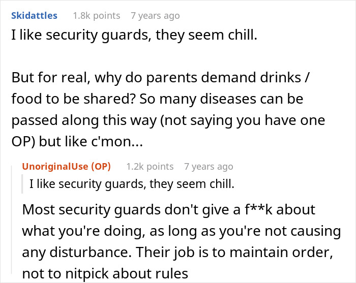 A comment about parents demanding drinks and food be shared; kid stealing and drinking alcohol-spiked cola.