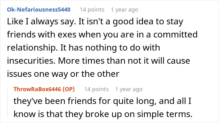 A screenshot of a Reddit comment section discussing a woman looking at her husband’s old pics with his ex. A screenshot of a Reddit comment section discussing a woman looking at her husband’s old pics with his ex.