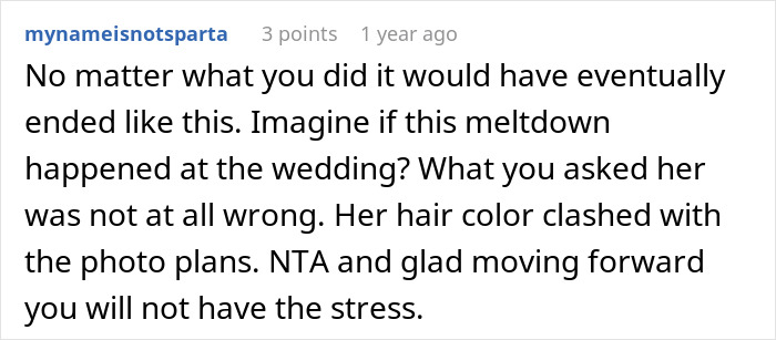 A comment supports the decision, stating the unsettling turn would have happened regardless of the groom's actions.
