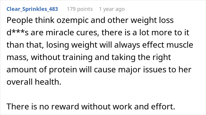 A comment emphasizing that losing weight affects muscle mass and the need for proper training for overall health.