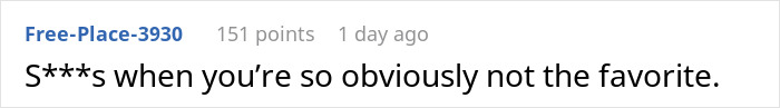 A screenshot of a Reddit comment on family drama, highlighting being the less favored sibling. A screenshot of a Reddit comment on family drama, highlighting being the less favored sibling.
