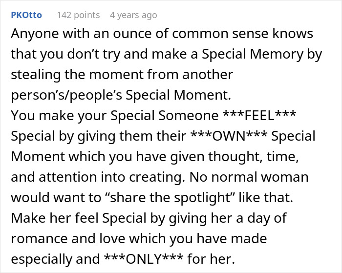 A Reddit comment suggests that an entitled man should create a special moment instead of stealing his brother's wedding.