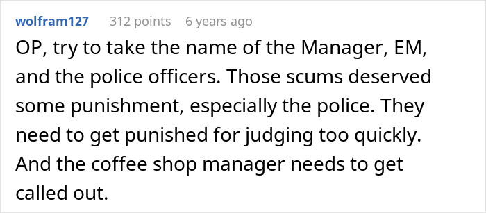 A comment advising to get names of the manager and police officers after a racist Karen incident. A comment advising to get names of the manager and police officers after a racist Karen incident.