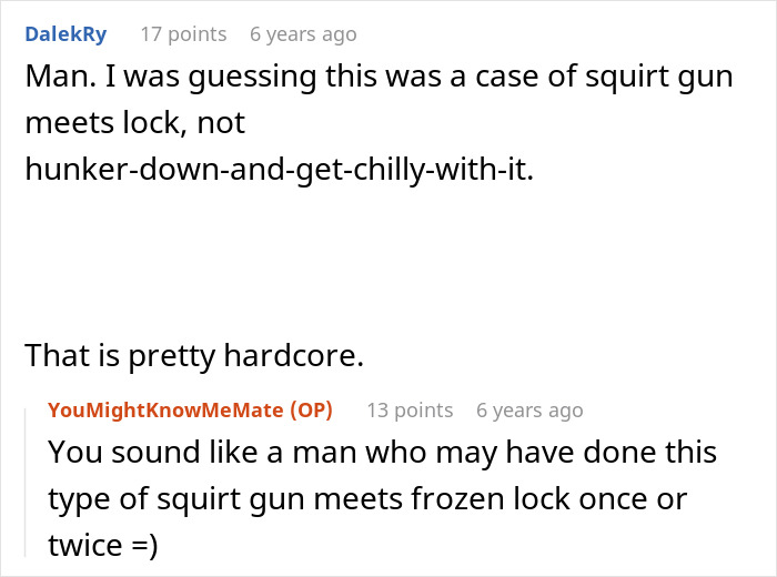 A screenshot displaying comments about a creative solution to deal with a nightmare neighbor, involving a squirt gun.