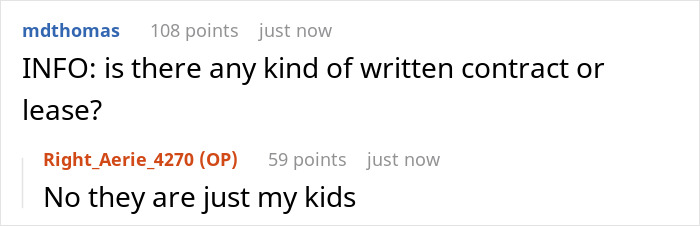 A screenshot of a Reddit comment asking about a written contract or lease for a daughter's boyfriend staying over. A screenshot of a Reddit comment asking about a written contract or lease for a daughter's boyfriend staying over.