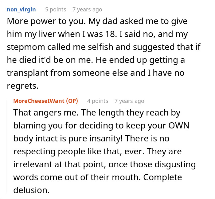A screenshot of a Reddit comment about a teen refusing to donate his lung to his mom, and his life being a mess. A screenshot of a Reddit comment about a teen refusing to donate his lung to his mom, and his life being a mess.