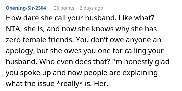 A Reddit comment from Opening-Sir-2504, stating NTA and criticizing the bride for her actions. A Reddit comment from Opening-Sir-2504, stating NTA and criticizing the bride for her actions.