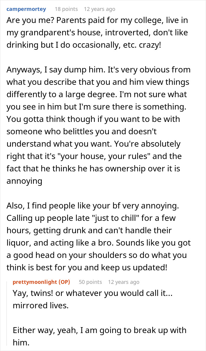 Screenshot of online comments with advice to break up with a childish BF for a woman's life Screenshot of online comments with advice to break up with a childish BF for a woman's life