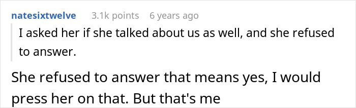 A comment section user advises pressing for answers in a relationship after an accidental peek at a phone.